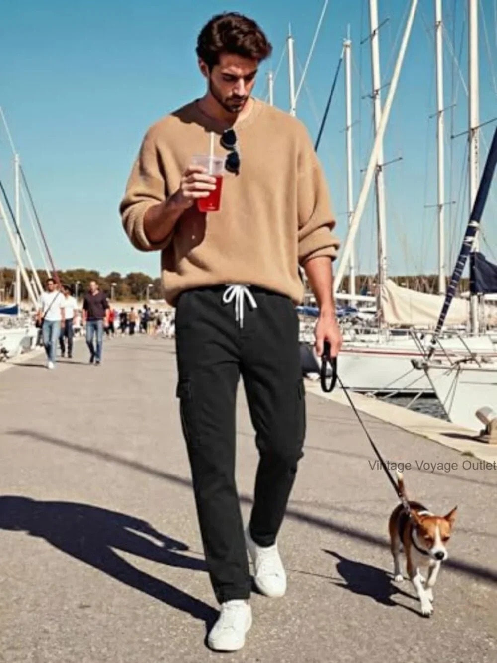 Men's Elastic Waist Cargo Jeans Stretch Denim Relaxed Fit with Drawstring